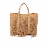 Gralara Sac Panier Tissé Décontracté Sac avec Franges Spacieux Panier En Paille pour Femmes, Array, Marron