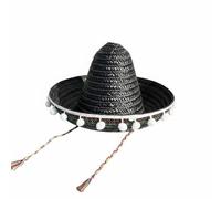 Gralara Sombrero Mexicain Couleurs Vives Chapeau Sombrero Confortable Chapeau à Pompons pour Famille, Enfants, Noir, Diamètre 33-35 Cm