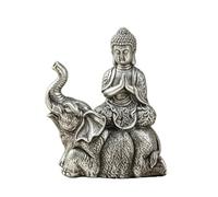 Gralara Statuette Bouddha Assis Éléphant Sculpté Figurine Bouddha Éléphant Petit Format Objet Décoratif, Argenté