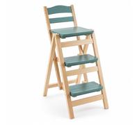 Gralara Tabouret de Comptoir Tabouret Chaise Escabeau Pliant Siège Haut en Bois Pin Nouvelle-zélande avec Dossier Transformable en Échelle Trois Marches, Vert Haricot