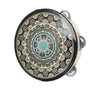 Gralara Tambourin Percussion Bois Clochettes Main Double Rangée Surface PU Étanche Ornement Motif Classique Convient Tous Petits Animation Scolaire, Fleur noire