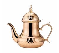 Gralara Théière Acier Inoxydable Pot Boisson Métal Poli Décor Fabrication Orientale Verseuse Classique Couvercle Courbé Adaptée Réunions Famille Maison, Marocain, Or Rose, Motif Ondulé