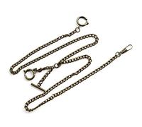 Gramigg Chaîne de montre de poche double chaîne Albert en T avec anneau à ressort et fermoir en T pour homme, gilet antique
