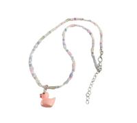 Gramigg Collier avec pendentif en forme de canard - Perles colorées contrastées - Collier ras du cou - Perles arc-en-ciel - Bijoux d'anniversaire ou d'anniversaire