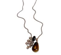 Gramigg Collier unique en acier inoxydable avec pendentif soleil en pierre naturelle pour un usage quotidien et une soirée, taille unique, Comme décrit, Comme décrit.