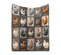 Gramigg Couverture polaire à carreaux avec imprimé de poulet coloré pour la maison, l'intérieur et l'extérieur, lavable en machine, motif carreaux de coq