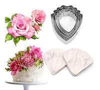Gramigg Lot de 4 emporte-pièces en forme de pivoine en acier inoxydable, 2 moules en silicone pour fondant, pivoine, pâte à sucre pour fabrication de pétales de fleurs