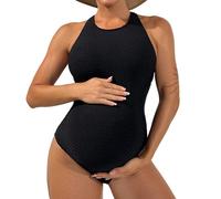 Gramigg Maillot de bain de maternité confortable et élégant à séchage rapide, en nylon, ajustement parfait pour la grossesse, la natation, maillots de bain élastiques, Noir , XL