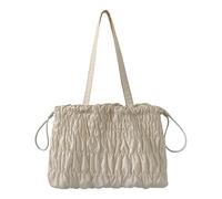 Gramigg Sac à main avec poignée sur le dessus pour femme - Sac à bandoulière - Sac à main avec cordon de serrage - Sac à bandoulière plissé pour le travail, beige, One Size