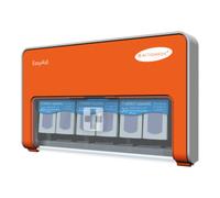 ACTIOMEDIC I EasyAid Distributeur de pansement DETECT, Comprenant 90 sparadras bleus détectables pour l'industrie alimentaire, Avec système kanban et matériel de fixation murale, Trousse de secours