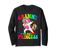 Grammy of The Birthday Princess Girl Dabbing Unicorn Mom Manche Longue