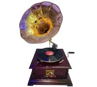 Gramophone avec Bluetooth, FM, USB, carte mémoire, 78 tr/min, lecteur de musique rétro multifonction et décoration élégante pour la maison/le bureau