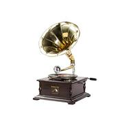 Gramophone avec pavillon en laiton, reproduction de His Master's Voice, carré