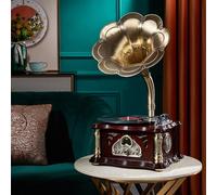 Gramophone de tourne-disque vintage Bluetooth avec klaxon en laiton pour 33/45/78 tr/min, télécommande sans fil pour décoration de la maison