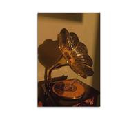 Gramophone doré avec disque vinyle orange, décoration murale artistique moderne à suspendre pour la maison et le salon, 50 x 75 cm