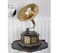 Gramophone Player - Gramophone Player - 8 gp - Bois, laiton - Support d'enregistrement 78 tr/min - Manuel (entraîné par ressort) - Disque - Style antique - Idéal pour la décoration de la maison