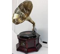 Gramophone Player Original 8SD - Bois marron et laiton - Style antique - Compatibilité d'enregistrement 78 tr/min - Fonctionnement manuel - Connectivité disque - Compatible lecteur MP3