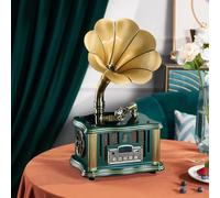 Gramophone Tourne-disque vinyle avec haut-parleurs intégrés, Bluetooth, AUX-IN, USB, FM, style classique pour les amateurs de musique vintage