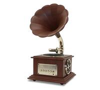 Gramophone Vintage avec Reproduction de Corne en Laiton RCA Victor Record Player Haut-Parleur, phonographe à Platine Vinyle (Couleur: D)