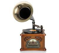 Gramophone Vintage en Bois, Platine Vinyle, Radio AM/FM, CD-MP3, Cassette, USB