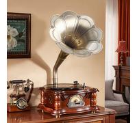 Gramophone Vintage, phonographe rétro, Tourne-Disque Audio, Tourne-Disque Bluetooth, 17,8 cm/22,9 cm/30,5 cm avec Radio FM stéréo et Lecture USB pour décoration d'intérieur et Divertissement Musical