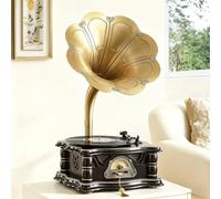 Gramophone vintage, phonographe rétro, tourne-disque audio, tourne-disque Bluetooth, 17,8 cm/22,9 cm/30,5 cm avec radio FM stéréo et lecture USB pour décoration d'intérieur et divertissement musical