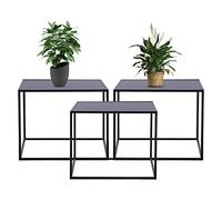 GramStudio Lot de 4 tables gigognes noires en métal, tables d'appoint basses empilables au design industriel moderne, forme cubique (2 petites + 2 grands plateaux)