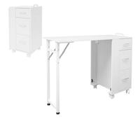 GramStudio Table de manucure avec 3 tiroirs - Mallette à ongles avec roulettes - Chariot de maquillage pliable - Bureau pour salons de manucure et de beauté