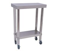 GramStudio Table de travail en acier inoxydable 2 couches Table de cuisine avec roulettes Capacité de charge 300 kg 60 x 30 x 85 cm Pour restaurant, maison et hôtel