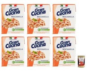 Gran Cucina Besciamella Lot de 6 crèmes à base de plantes, sauce béchamel pour cuisson sans huile de palme 200 g + Polpa di Pomodoro Italian Gourmet Polpa di Pomodoro 400 g