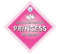 Gran et de grand-papa PRINCESSE ON BOARD autocollant voiture, panneau voiture avec ventouse, à bord, granny, Papy, SIGNE Bébéàà nouveauté ENSEIGNE (732)