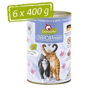 GranataPet Delicatessen - Lot de 6 boîtes de 400 g de Nourriture Humide au Thon et au Canard - Nourriture pour Chats gourmets - sans céréales et sans Sucre ajoutés
