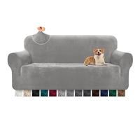 Granbest Housse de canapé 3 places en velours épais de qualité supérieure - Très extensible - Protection de meubles de luxe pour animaux de compagnie et enfants (3 places, gris clair)
