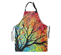 Granbey Tablier de peinture d'artiste avec 2 poches - Tabliers d'art pour peintres - Cadeaux pour femmes et hommes - Smocks de cuisine papillon, Arbre à feuilles arc-en-ciel, Medium