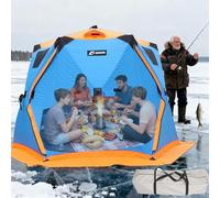 Grand abri de pêche sur Glace isolé pour 10 à 12 Personnes, Tente d'hiver Pop-up, Pliable et Portable, abri de pêche sur Glace, Tente isolée à Double paroi (3,5 x 3,5 x 1,8 m)-Blue
