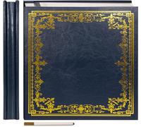 Grand Album Photo Auto-Adhésif Couverture en Cuir Artificiel Album 27×28 cm Vintage Imprimé Livre de Souvenirs DIY 40 Pages Vides avec un Stylo Métallique,Bleu marine