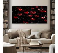 Grand Amour Cœur Tableau Decoration Murale Salon Romantique Paillettes Impression sur Toile 70x140 cm Cadre Peinture sur Toile pour Chambre Bureau Horizontal Poster Mural Prêt à Accrocher