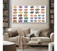Grand Amoureux des Animaux Empreintes de Pattes Tableau Decoration Murale Salon Mignon Chien Impression sur Toile 80x160 cm Peinture sur Toile Sans Cadre pour Chambre Bureau Horizontal Poster Mural