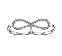 Grand anneau bohème simple romantique pavé de zircon cubique élégant, déclaration de mode en zircon cubique, pavé CZ infini deux doigts pour adolescentes femmes en argent sterling .925