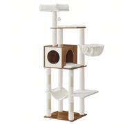 Grand Arbre à Chat , 165 cm, Tour de Jeux pour Chats, Multi-Niveaux, avec Grotte, Plateforme de Repos, Hamac, Balle en Peluche, Poteaux à Griffer, Marron Miel Confort total : Que ce soit pour se repos