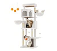 Grand Arbre à Chat, Tour à Chat de 175 cm de Haut, Multi-Niveaux, avec 2 Niches, 2 Paniers, 5 Griffoirs, Toilettage Autonome, Perchoir, Hamac, Blanc Crème À propos de cet article[175 cm DE HAUT, PLAIS