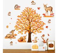 Grand Arbre Autocollant Mural Automne, Feuilles et Oiseaux Stickers Muraux, Autocollants Amovibles, Décoration Murale pour Chambre de Bébé, Chambre à Coucher, Salon, Salle de Classe