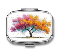 Grand arbre avec feuilles colorées - Pilulier portable à 2 compartiments - Pilulier de voyage pour sac à main