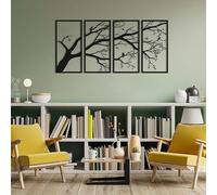 Grand arbre de vie en métal, décoration murale à 4 panneaux, ornement de branche d'arbre à suspendre, décoration murale moderne pour la maison (A)