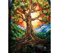 Grand arbre Peinture Numero Adulte Kits,Style de vitrail,Kits de Peinture au Numéro,DIY Painting by Numbers sur Toile par Numéro Avec Pinceaux,40x50cm sans cadre