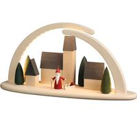 Grand Arc À Bougies Nature LED Éclairé Ville Avec Lutin De Noël 42x21x13cm