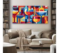 Grand Art Abstrait Géométrique Tableau Decoration Murale Salon Moderne Cubisme Impression sur Toile 80x160 cm Peinture sur Toile Sans Cadre pour Chambre Cuisine Bureau Horizontal Poster Mural