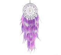 Grand attrape-plume fait à la main à suspendre au mur dans la chambre ou le salon, ornement de plumes bohème avec anneau en fer de 16 cm, disponible en bleu, rose ou violet (violet)