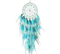 Grand attrape-plume fait à la main à suspendre au mur dans la chambre ou le salon, ornement de plumes bohème avec anneau en fer de 16 cm, disponible en bleu, rose ou violet (bleu)