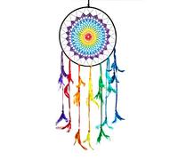 Grand Attrape rêve Arc en Ciel Crochet Pink Pineapple - Dreamcatcher à Perles & à Plumes Fait Main - Capteur de rêves Multicolore, Artisanal - Format Large 27 cm de diamètre, 60 cm de Longueur